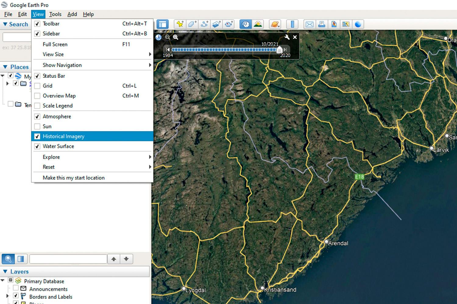 googleearth1 Skjermbilde fra Google Earth Pro.